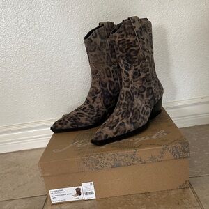 Free People Cat Nap Western Leopard Boots NWT
